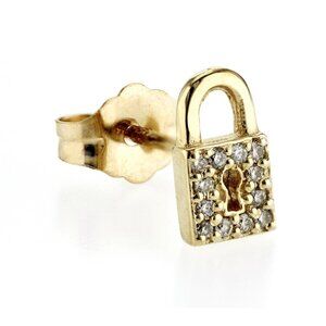 Sydney Evan 14K Yellow Gold Pave Diamond Lock Single Stud Earrings